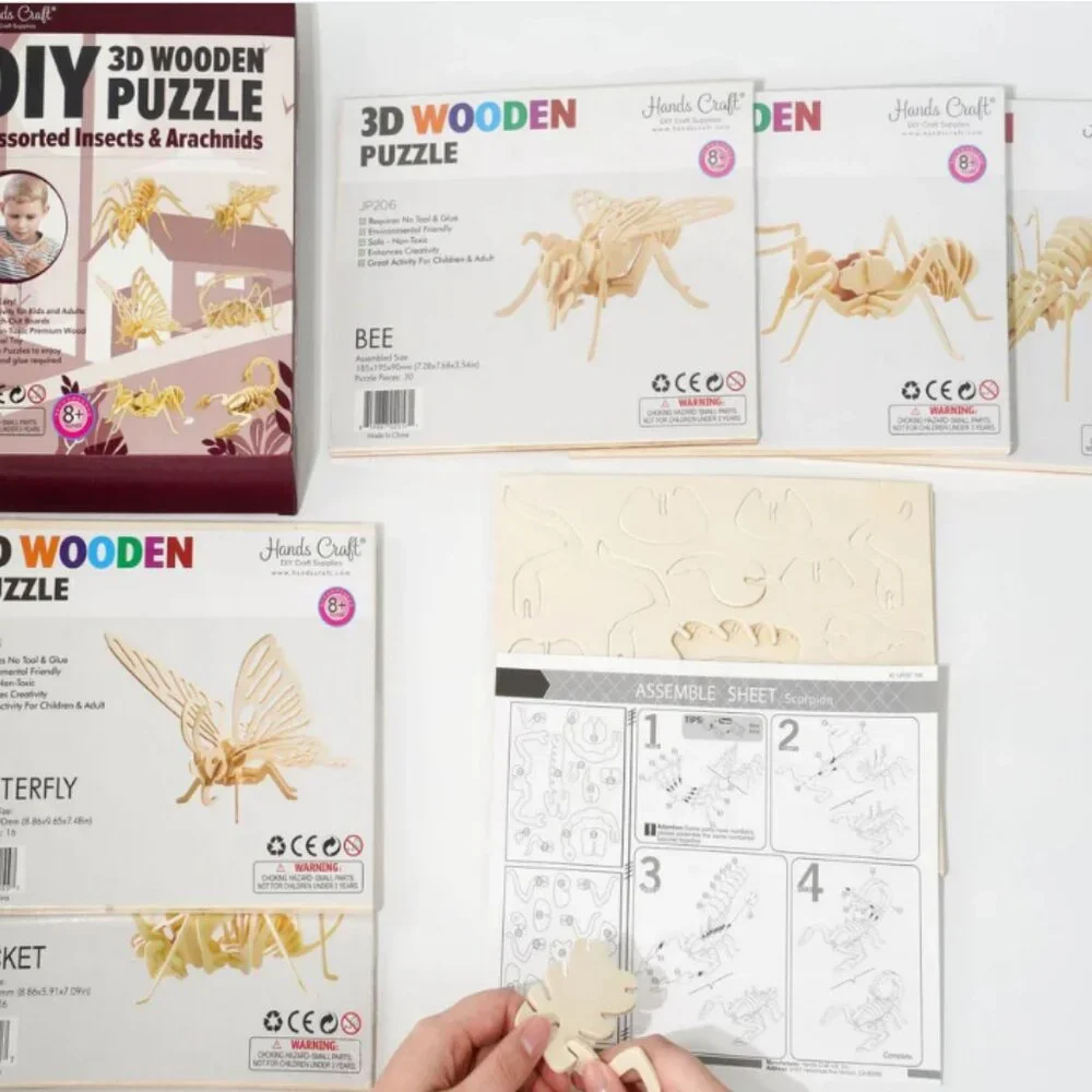 Hands Craft US, Inc. 3D Classic Wooden Puzzle Bundle Insects And Arachnids  NWT
